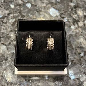 David Yurman Huggie diamond silver and 14k earrings